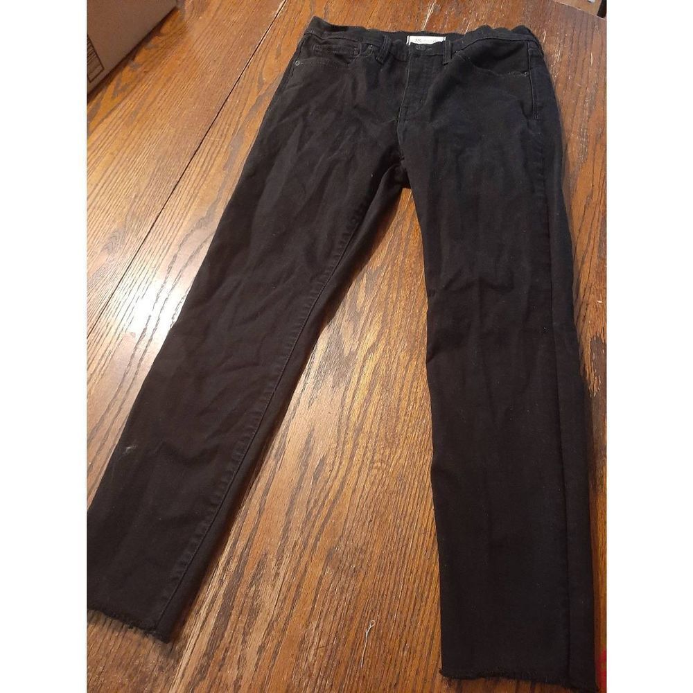 Waist 29 Madewell 9" High Rise Skinny Crop Black Denim Jeans Raw Hem w/ Pockets